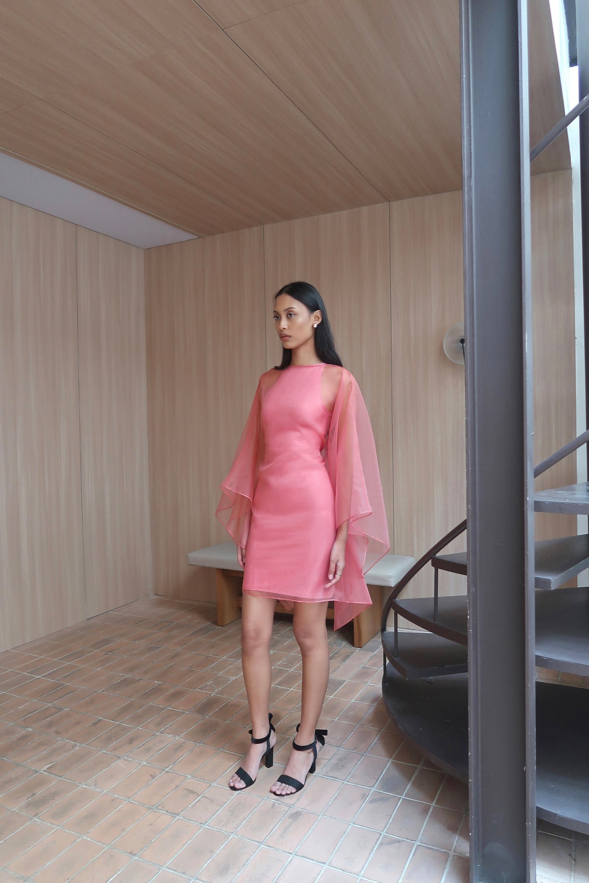 Silk Organza Dress in Watermelon Pink
