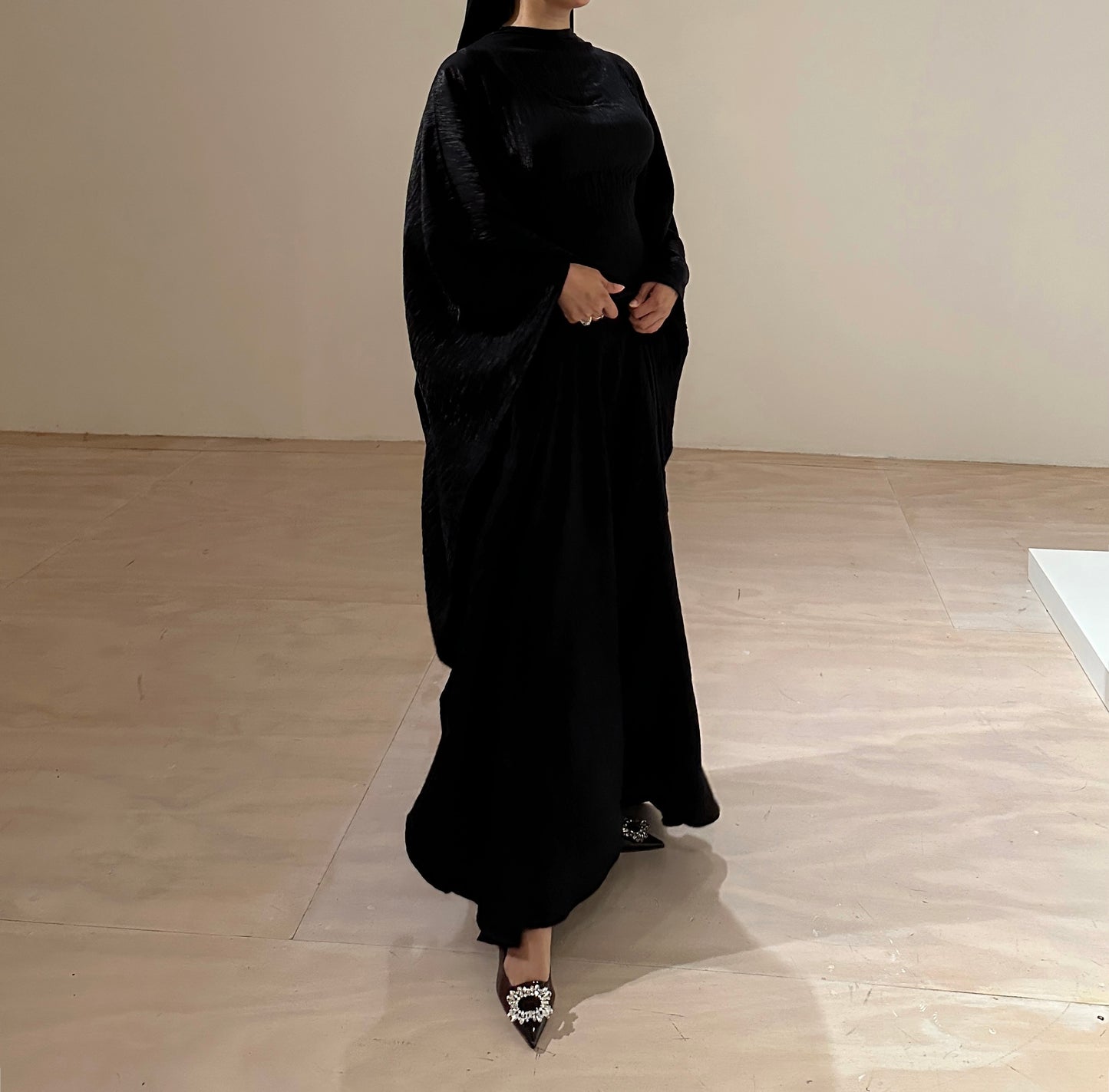 Black Plissé Kaftan Dress