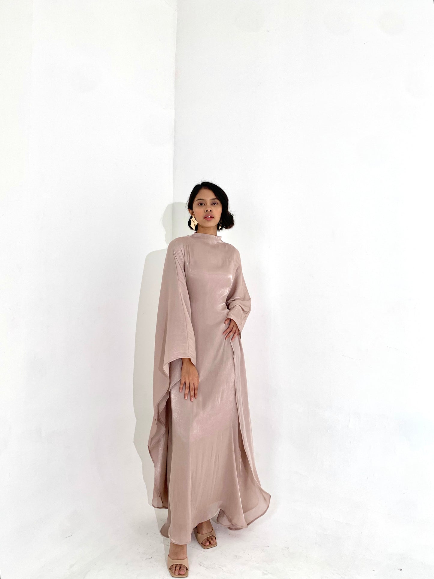 Sheen Kaftan Dress in Rose Gold