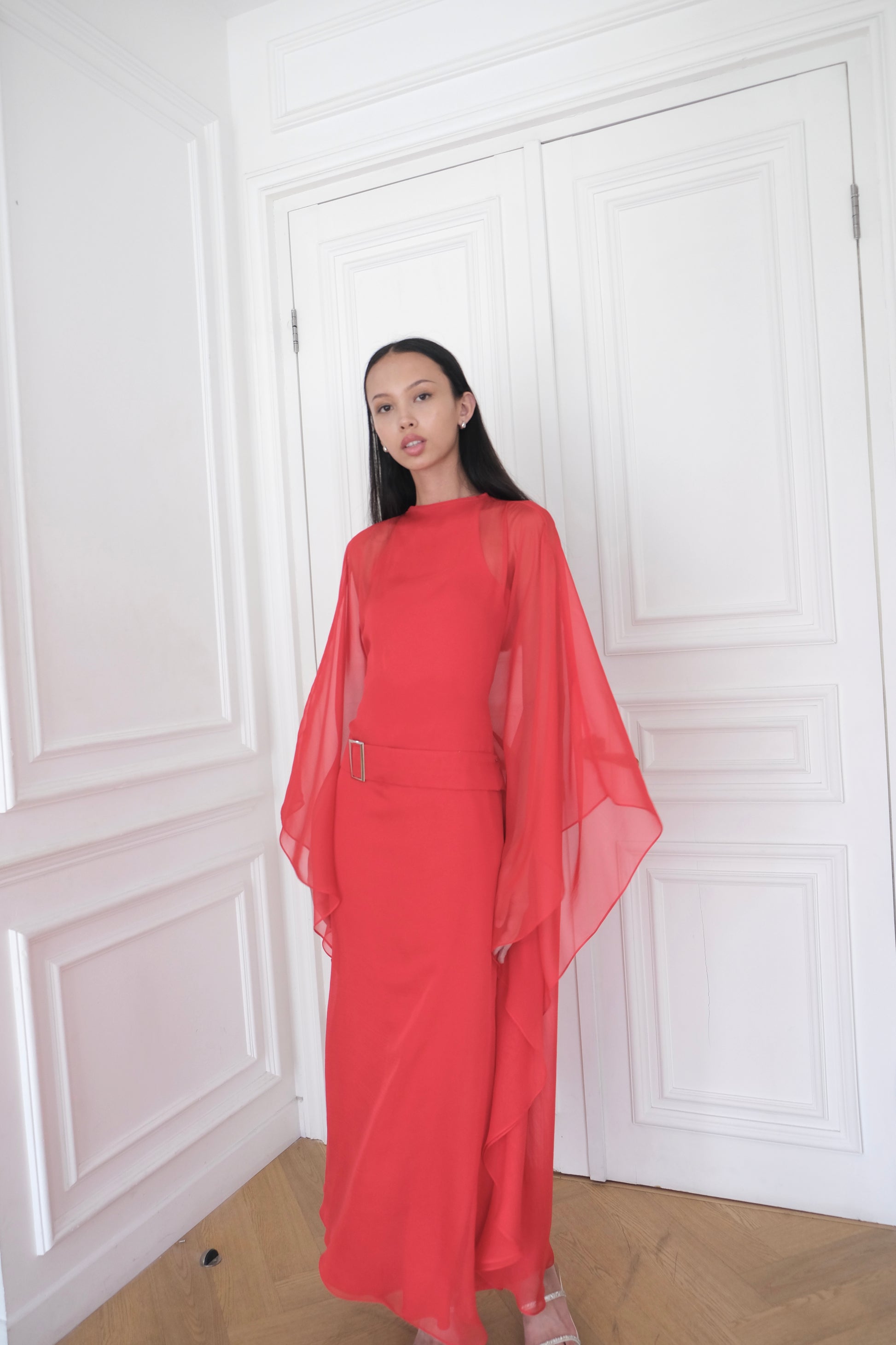 ELARA Belted Kaftan Dress in Poppy Red – Esmé New York
