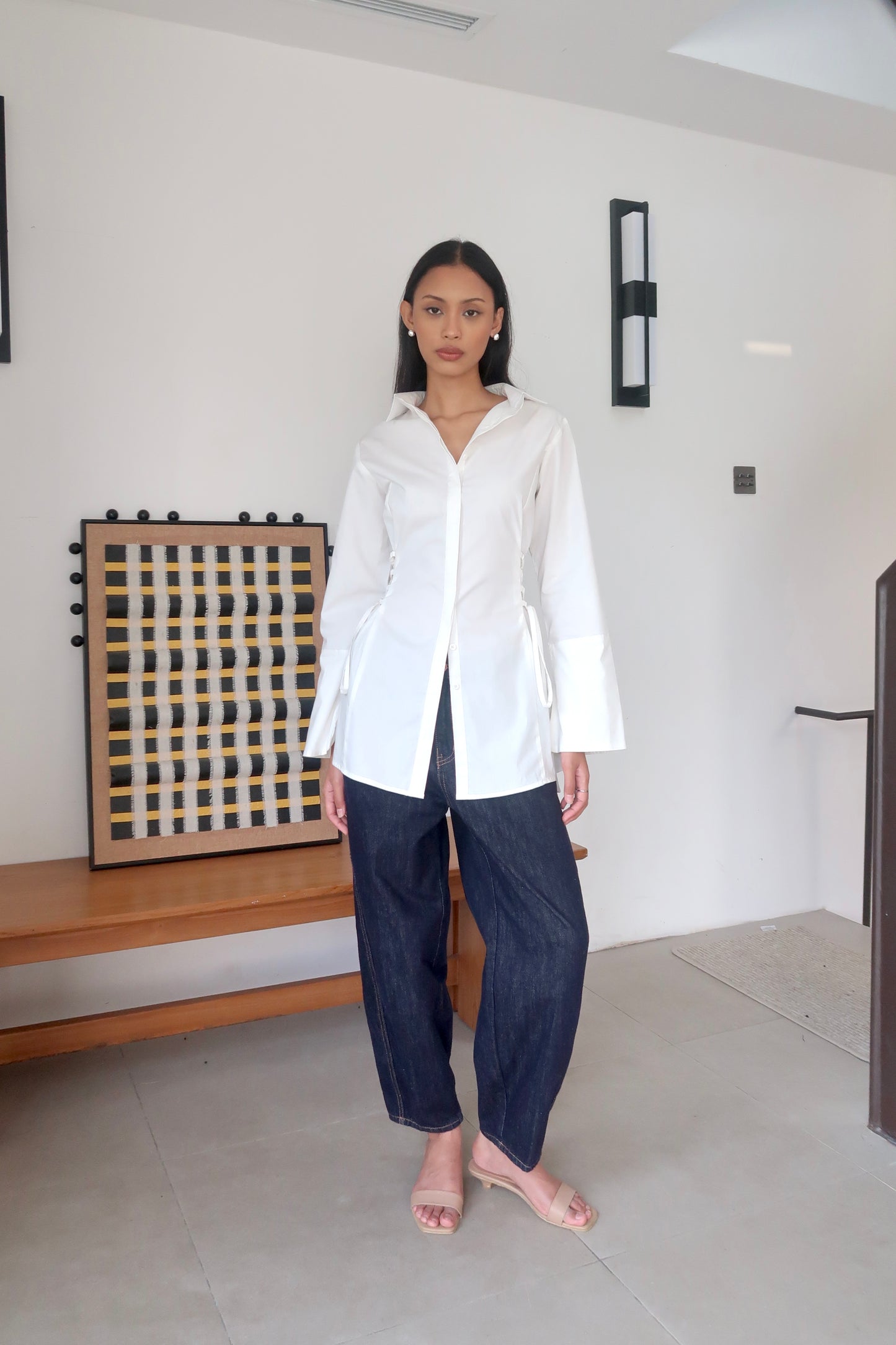 Lace-Up Corset Cotton Long Shirt