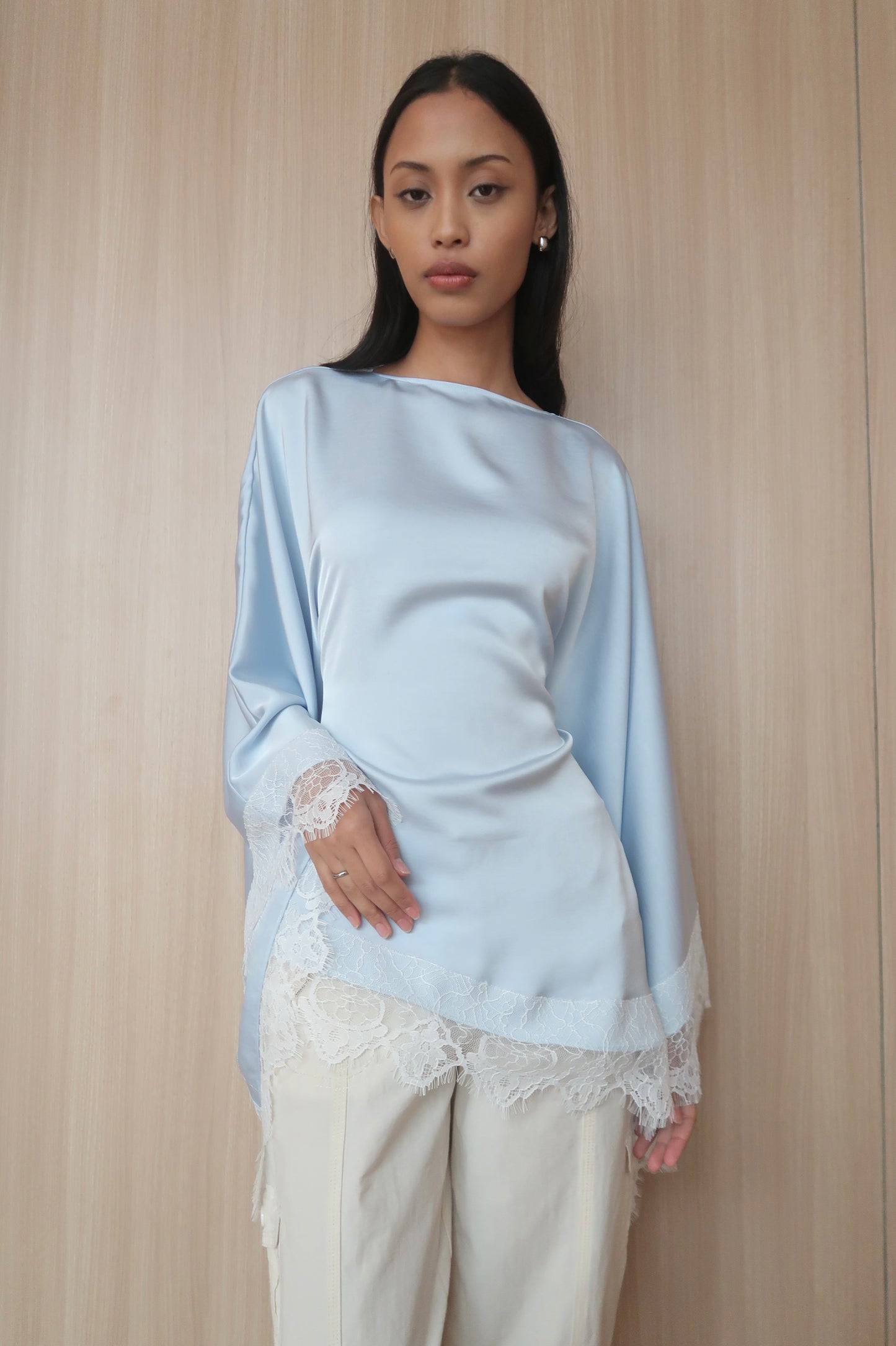 Lace Butterfly Cape Top in Sky Blue