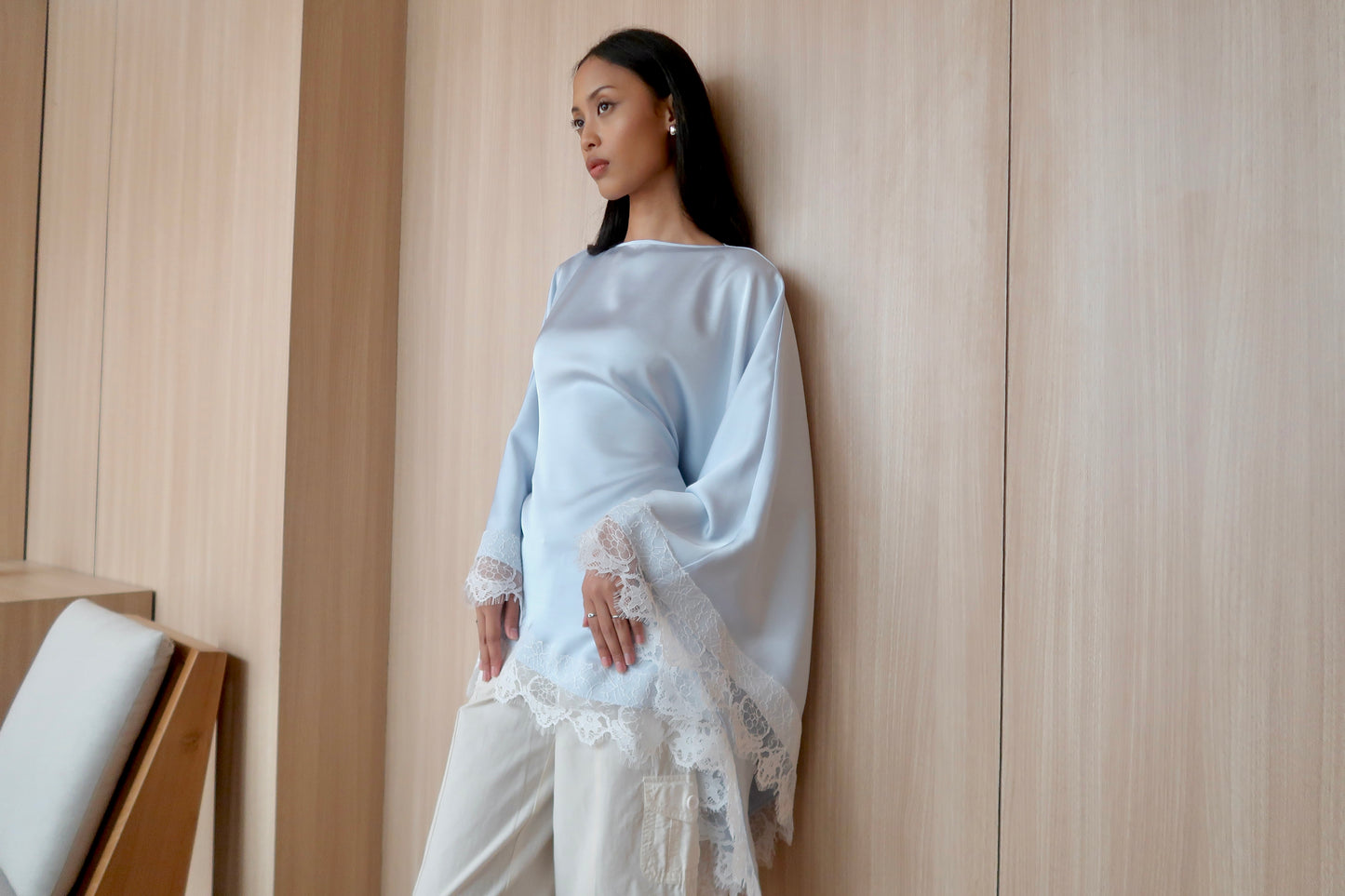 Lace Butterfly Cape Top in Sky Blue