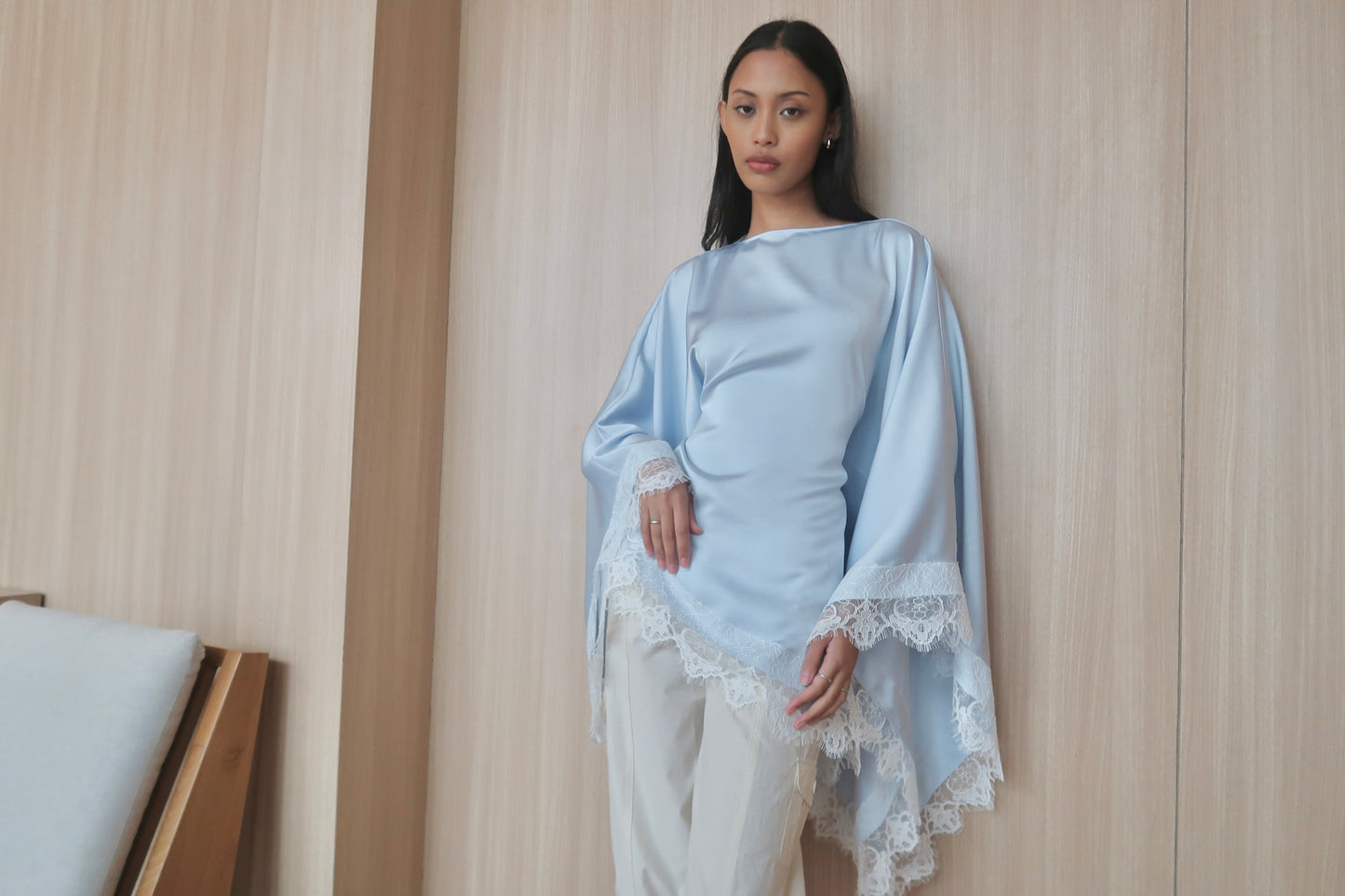 Lace Butterfly Cape Top in Sky Blue