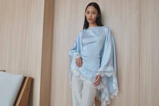 Lace Butterfly Cape Top in Sky Blue