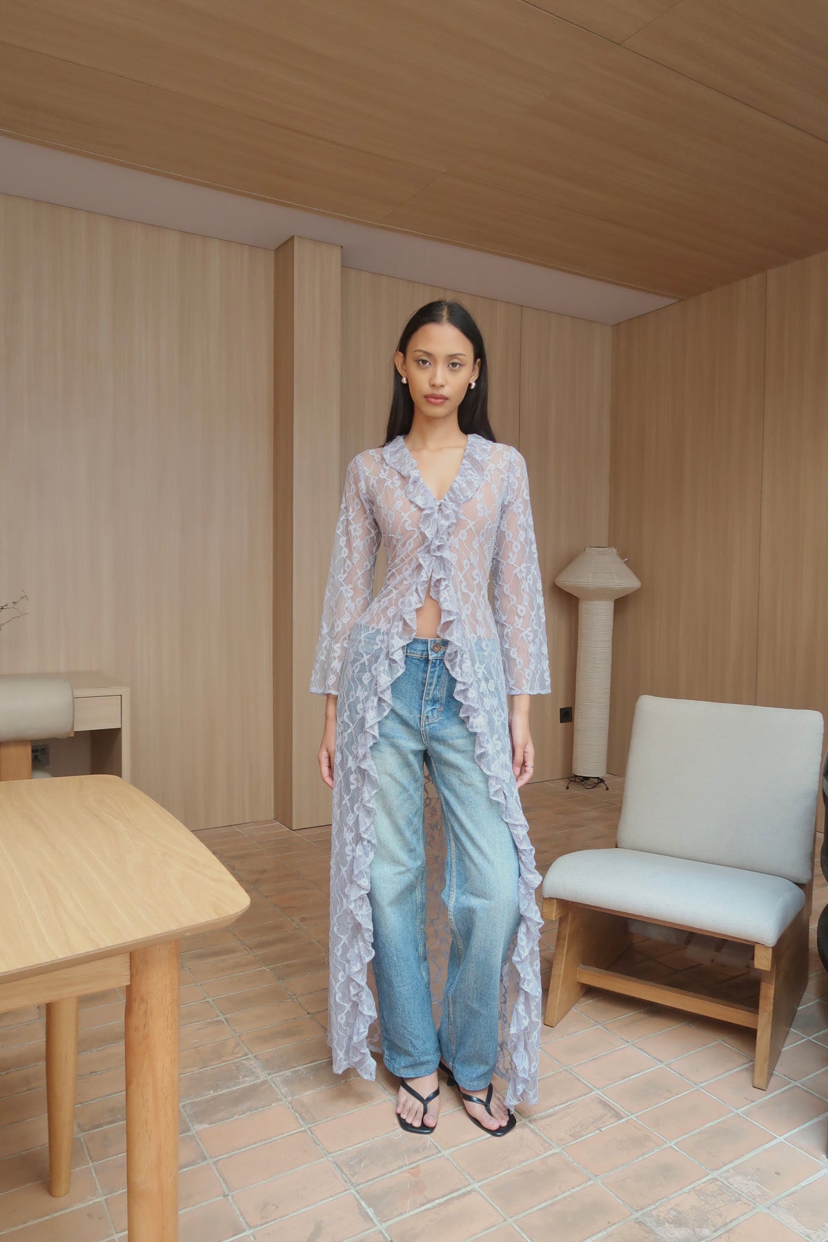 LULA Misprint Letter Lace Long Top in Blue | Limited Run