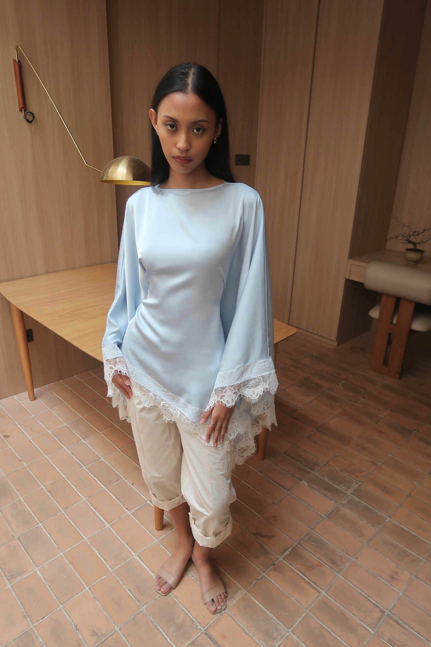 Lace Butterfly Cape Top in Sky Blue