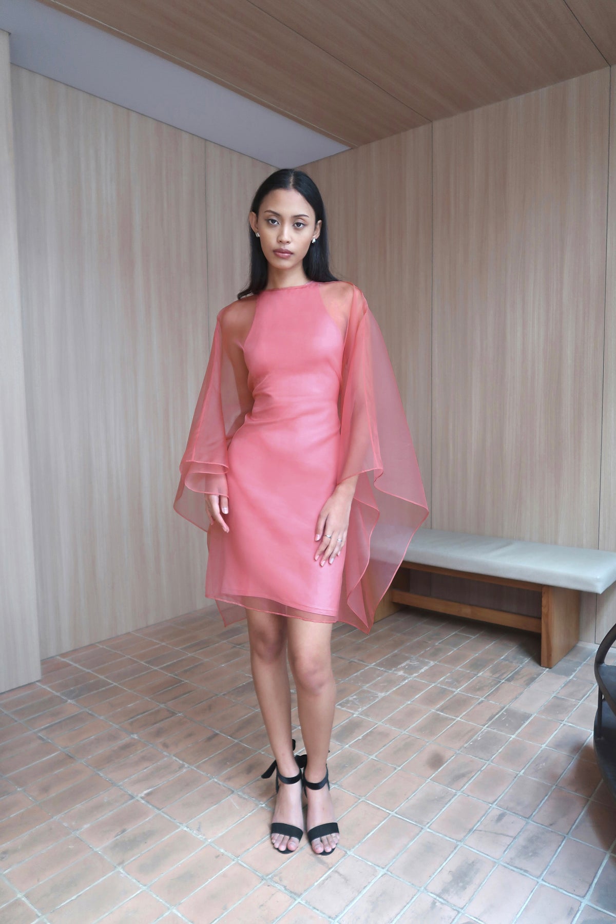 Silk Organza Dress in Watermelon Pink
