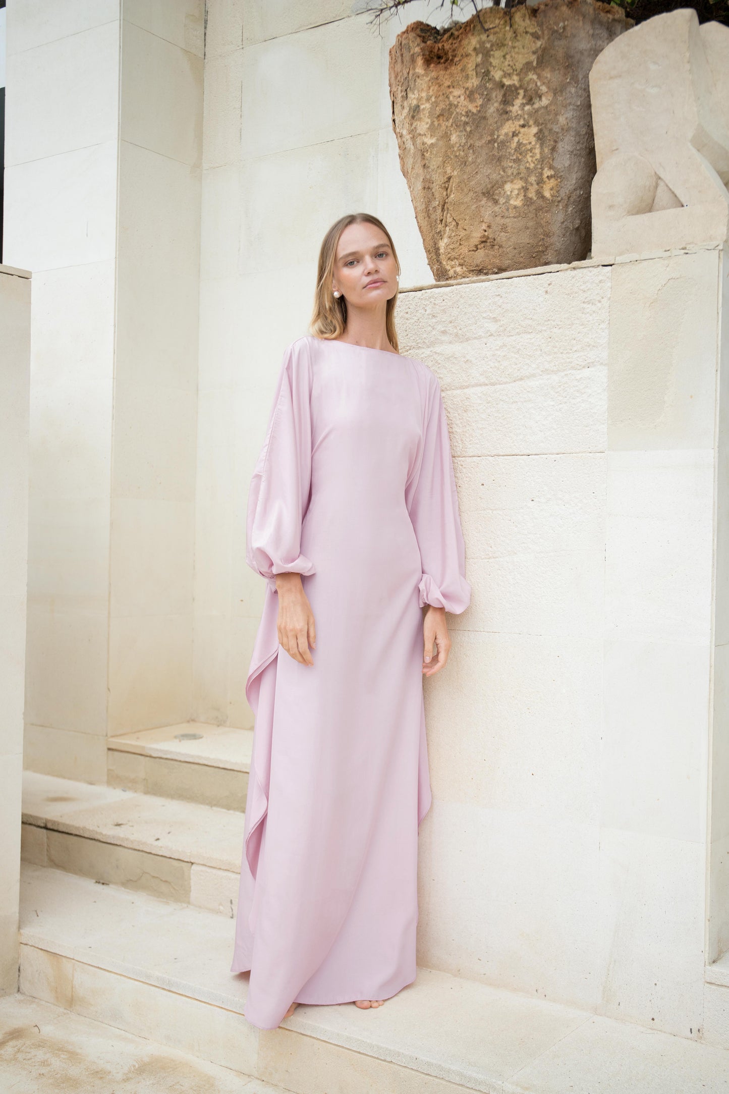 Silk Puff Kaftan in Pink Lilac