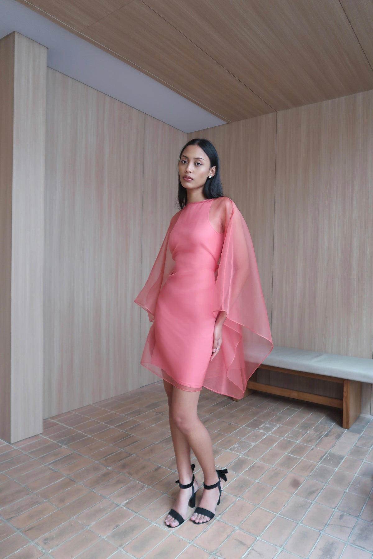 Silk Organza Dress in Watermelon Pink
