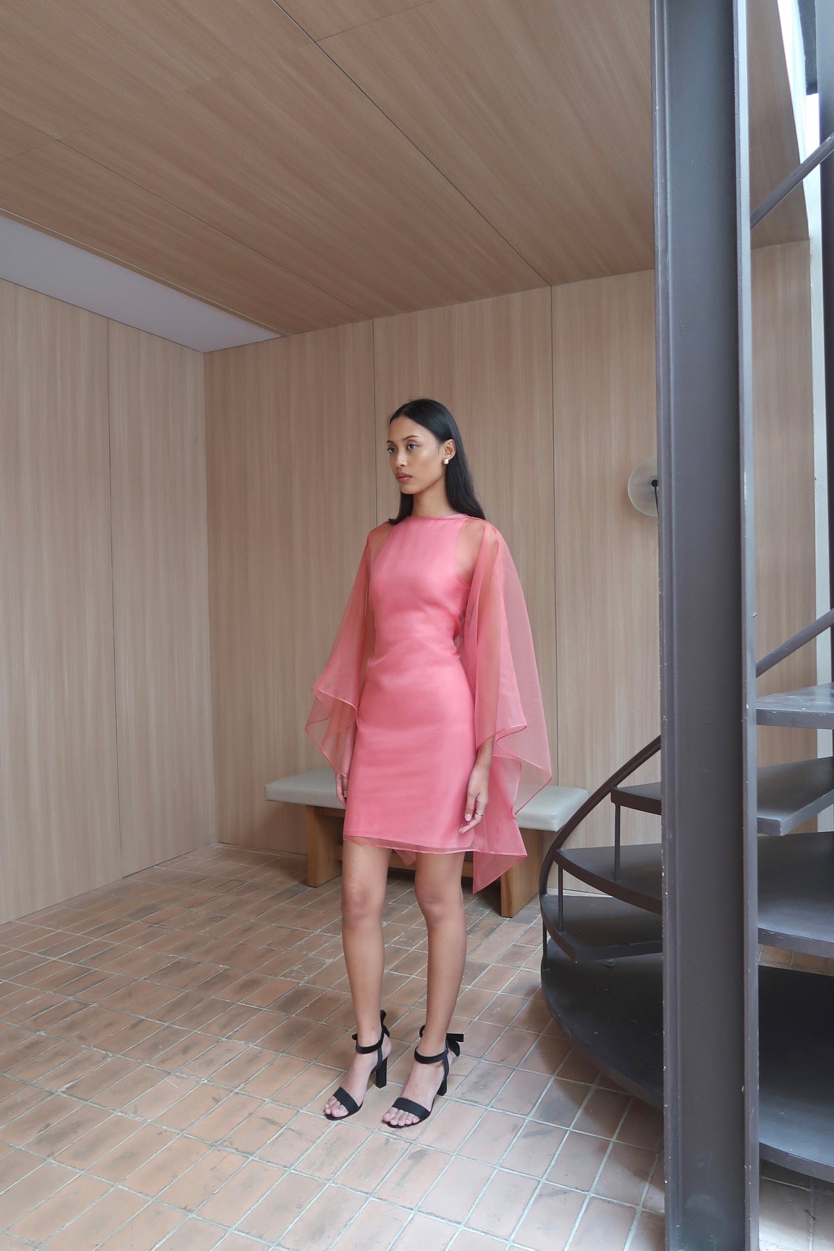 Silk Organza Dress in Watermelon Pink