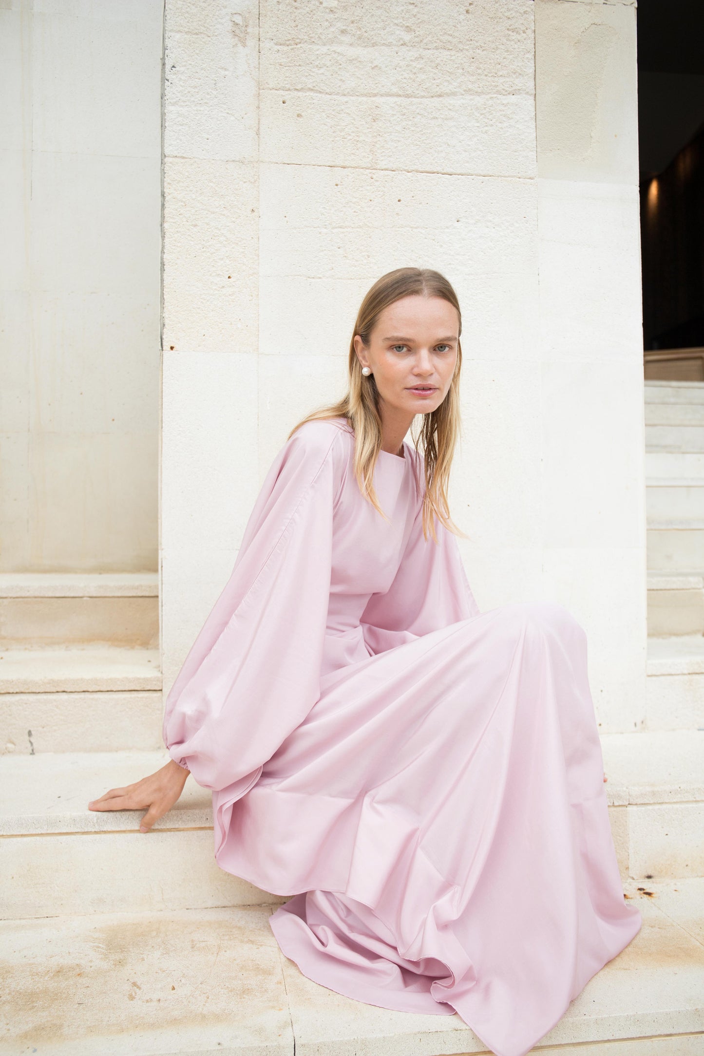 Silk Puff Kaftan in Pink Lilac