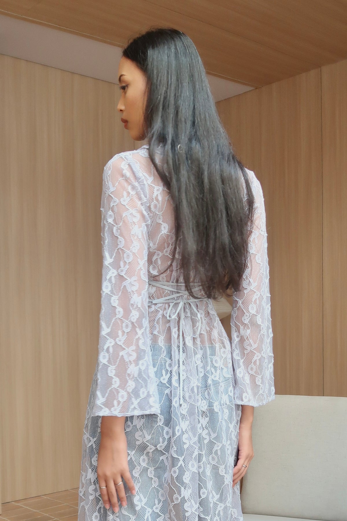LULA Misprint Letter Lace Long Top in Blue | Limited Run