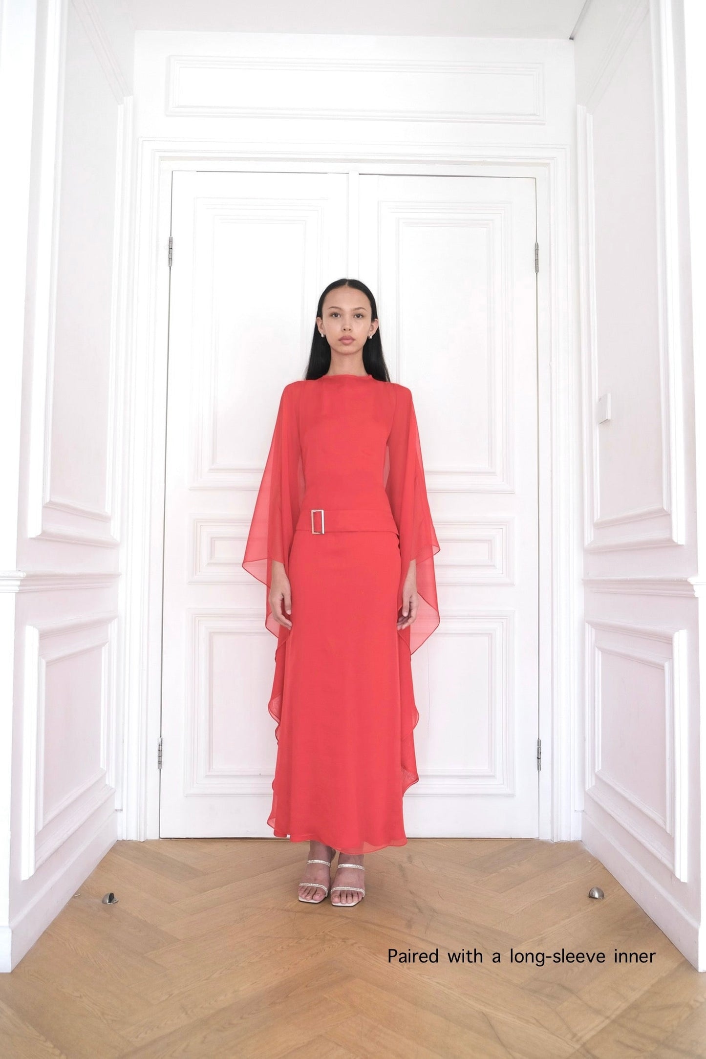 ELARA Belted Kaftan Dress in Poppy Red