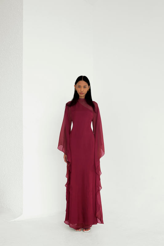 Pure Silk Dress in Red Maroon