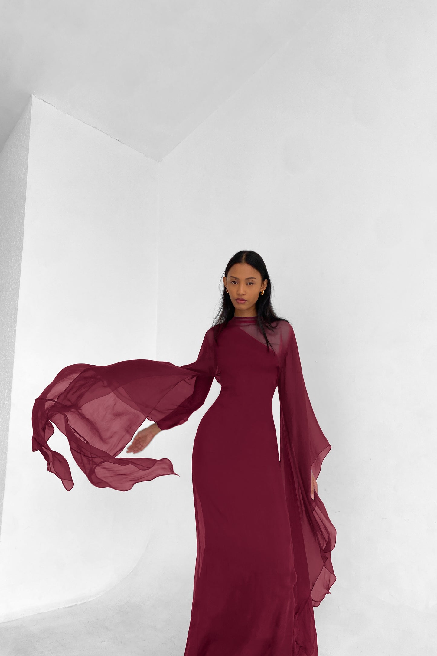 Pure Silk Dress in Red Maroon