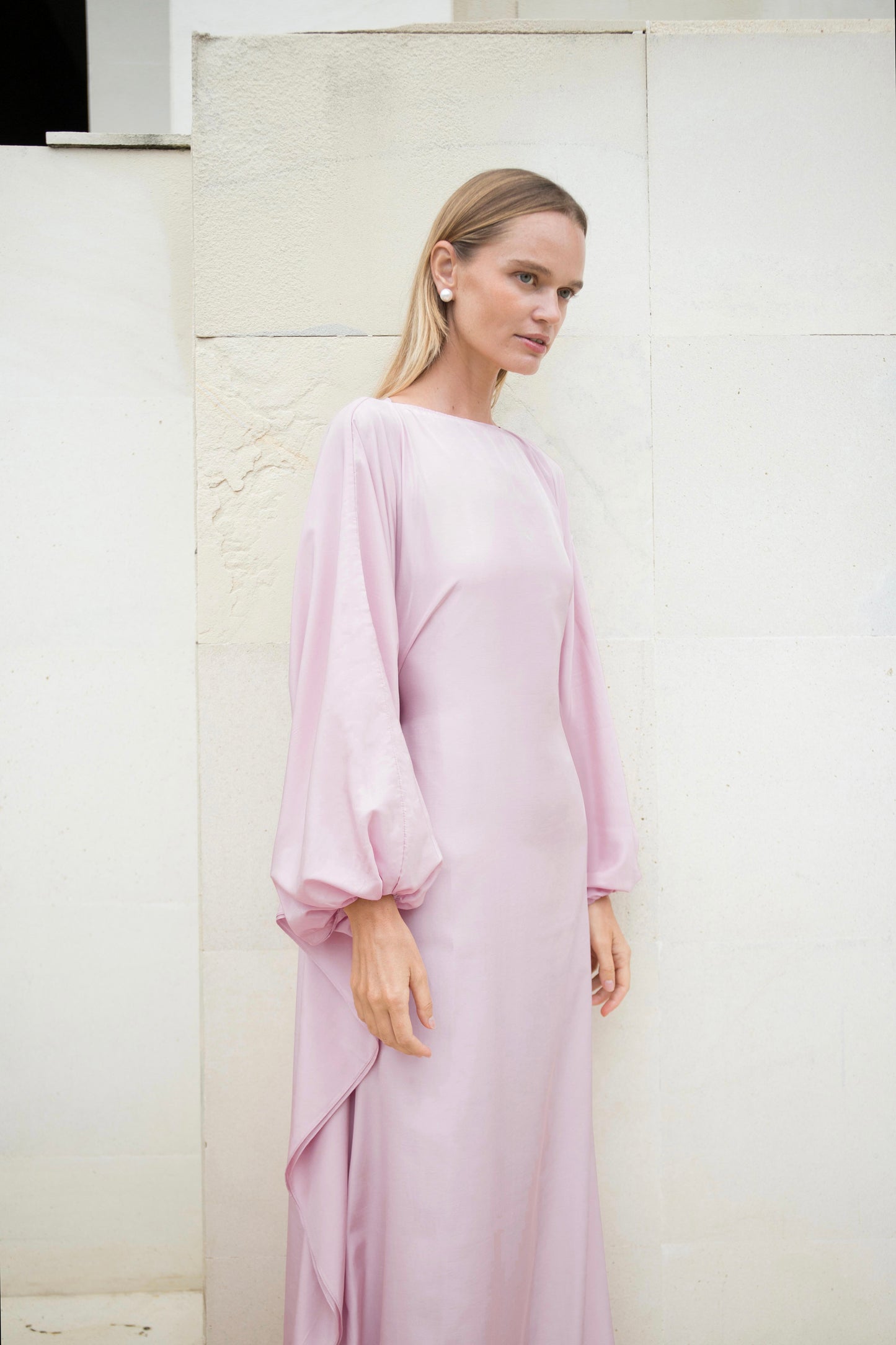 Silk Puff Kaftan in Pink Lilac