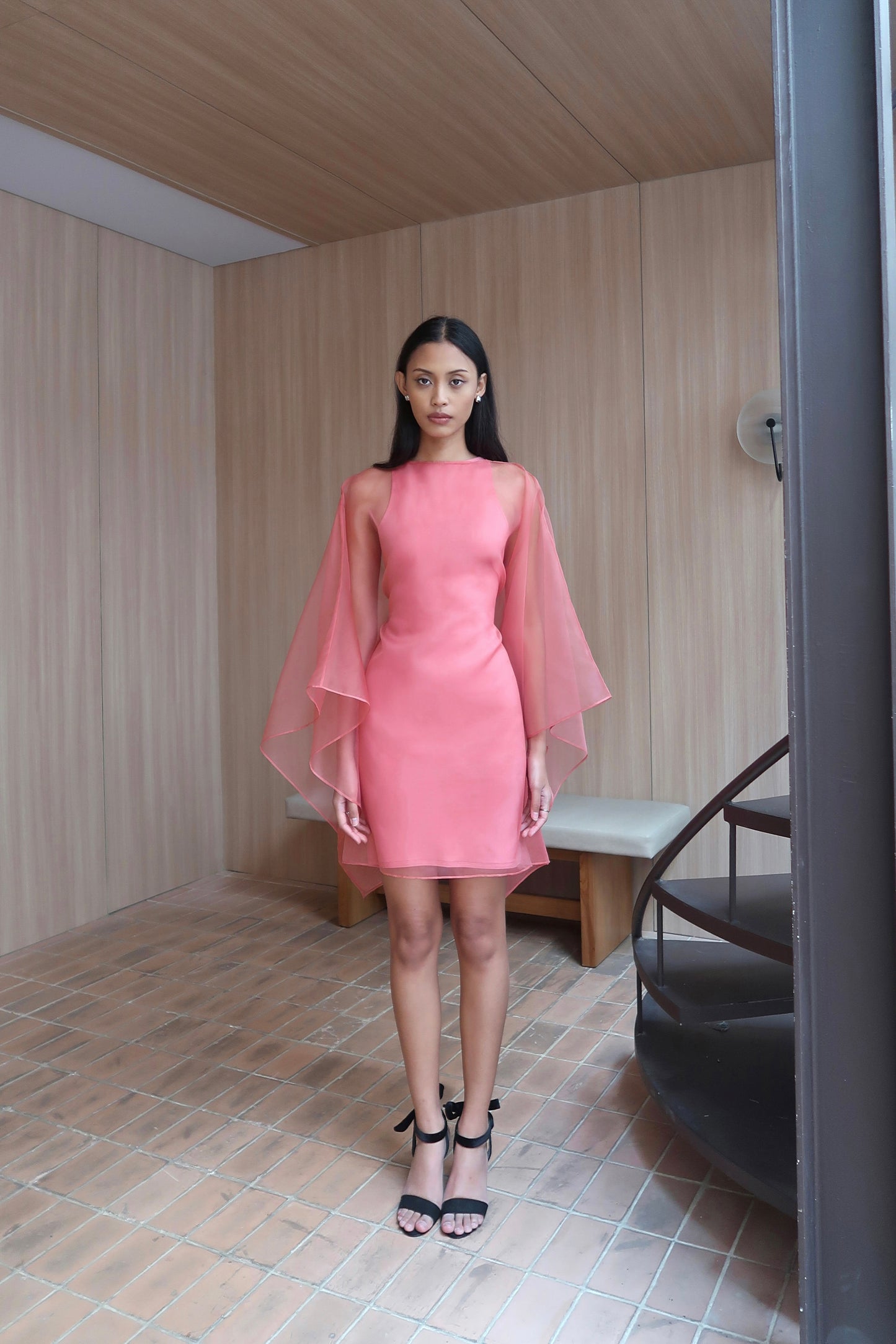 Silk Organza Dress in Watermelon Pink