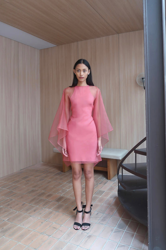 Silk Organza Dress in Watermelon Pink
