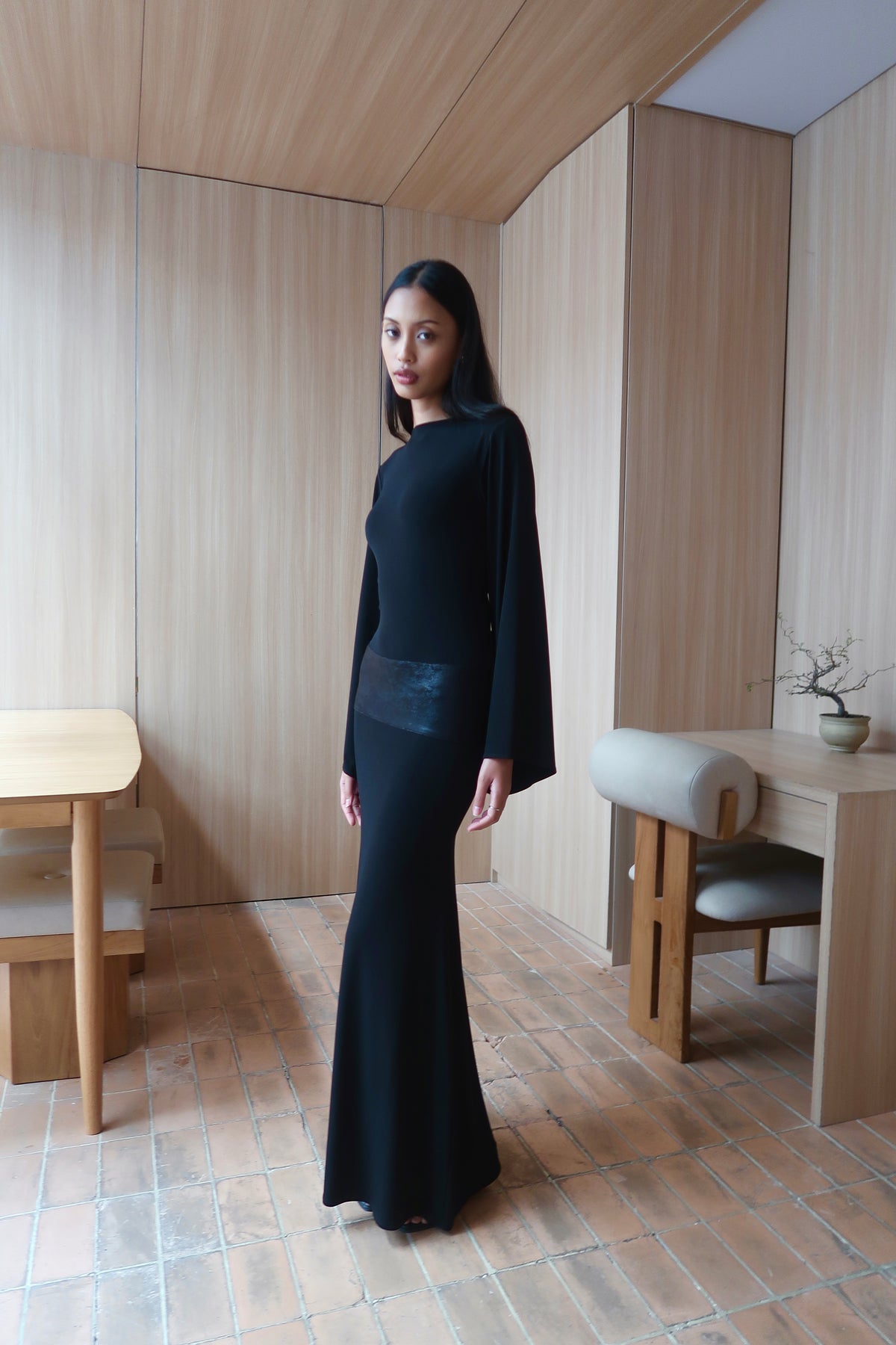 MAIA Drop Waist Sequin Black Dress
