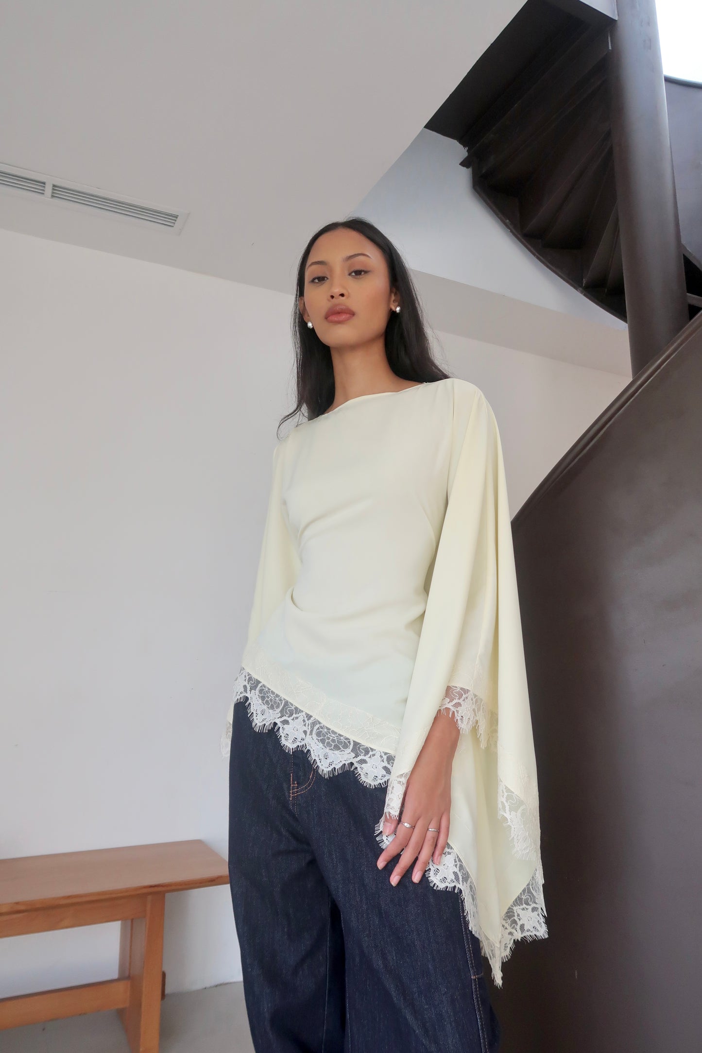Lace Butterfly Cape Top in Butter Yellow